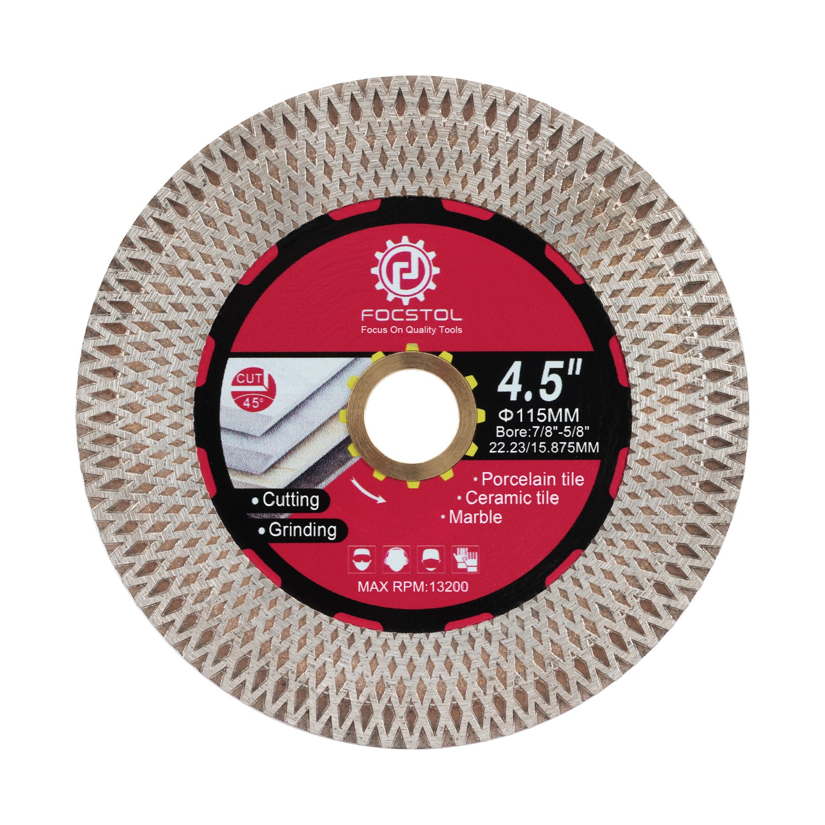 FOCSTOL Disco Diamantato per Piastrelle - 115mm x 22,23mm Doppio Lato Taglio Macinazione Lama Diamantata per Porcellanato Ceramica Marmo Granito Pietra Artificiale